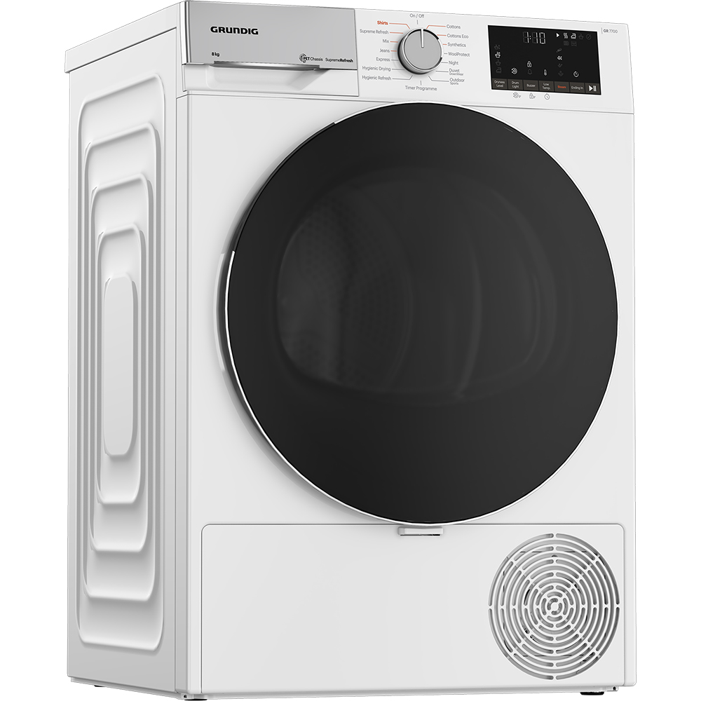 Uscator de rufe GRUNDIG GT75833D EU, Pompa de caldura, 8 kg, 15 programe, Clasa C, alb