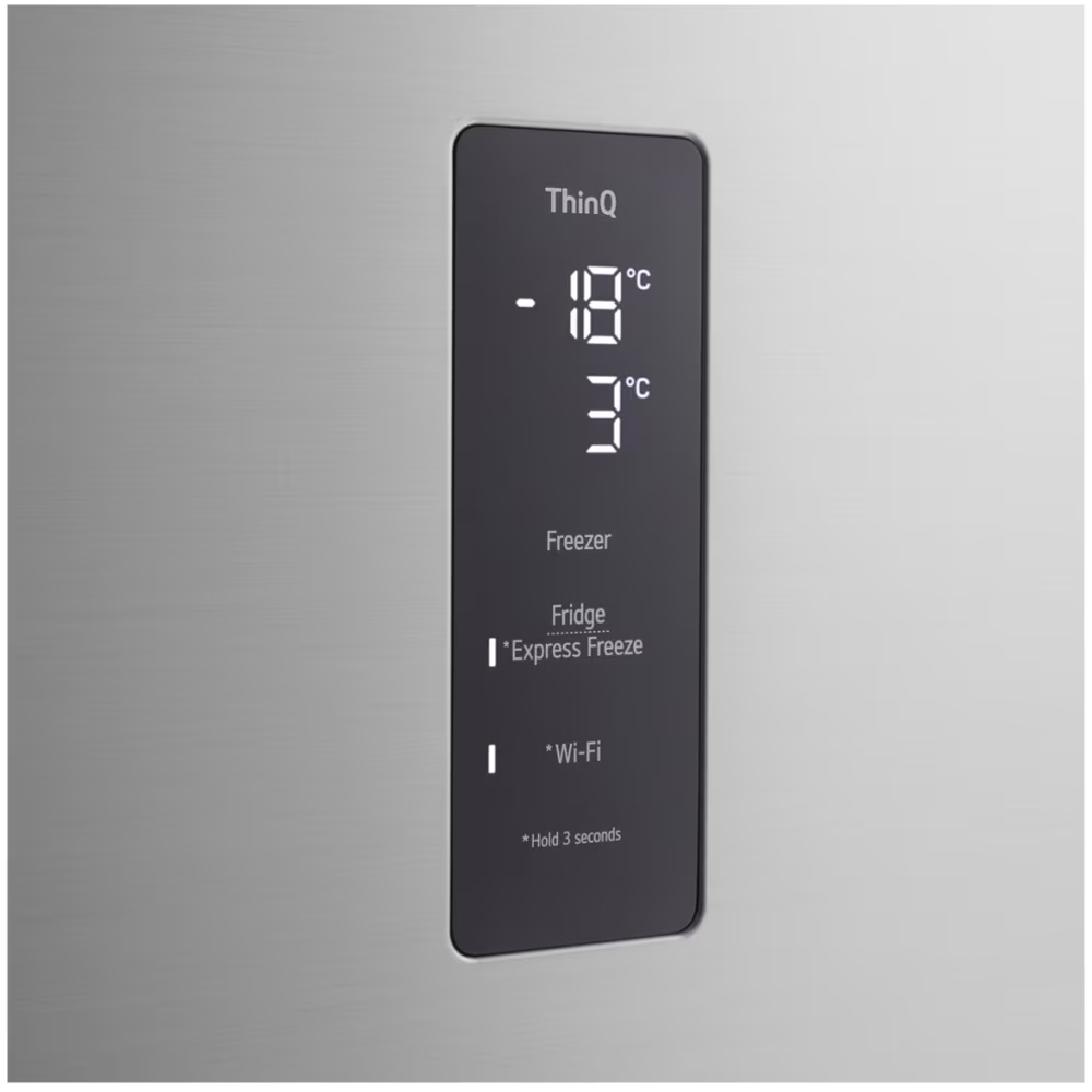 Frigider cu doua usi LG GTFV61PYBQD, No Frost, 609 l, H 186 cm, Clasa E, Dozator apa, ThinQ, argintiu