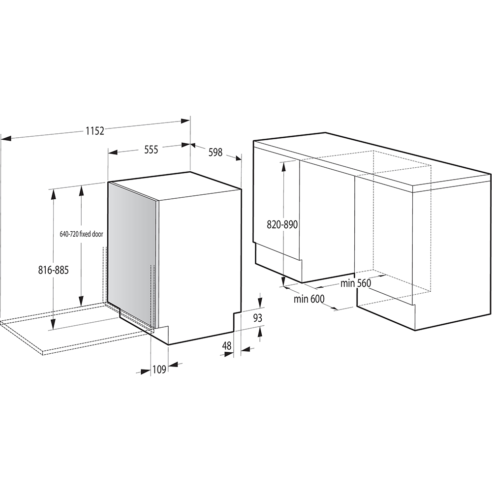 Masina de spalat vase incorporabila GORENJE GV643D90, 16 seturi, 6 programe, 60 cm, Clasa D, panou comanda negru
