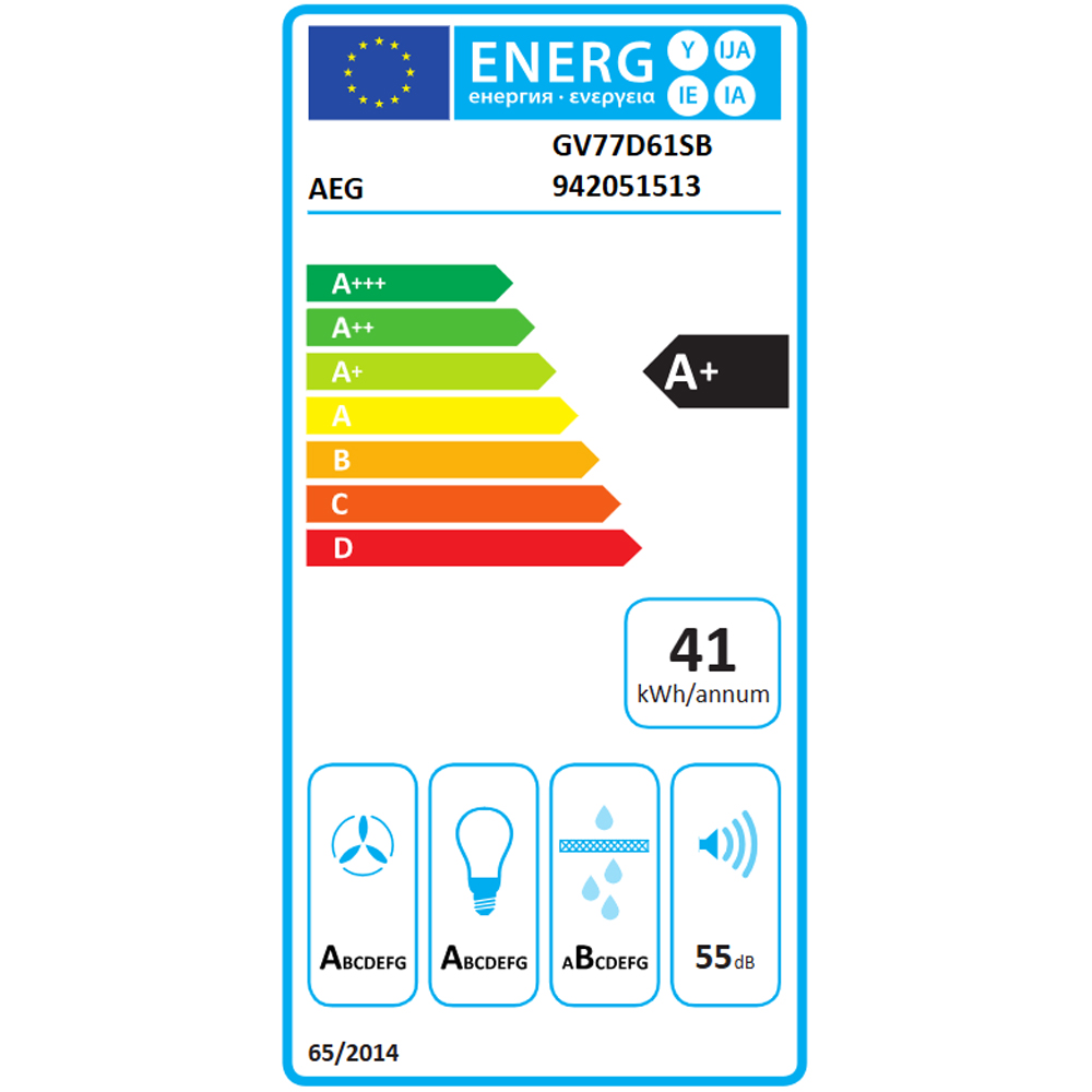Hota decorativa AEG GV77D61SB, 1 motor, 760 m3/h, L 60 cm, negru