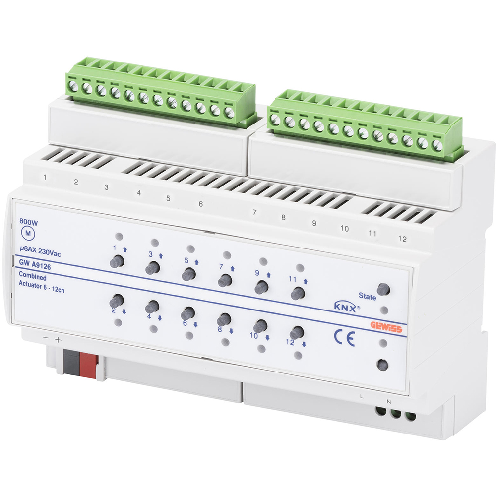 Actuator combinat KNX GEWISS GWA9126, 6/12canale, 8AX, alb
