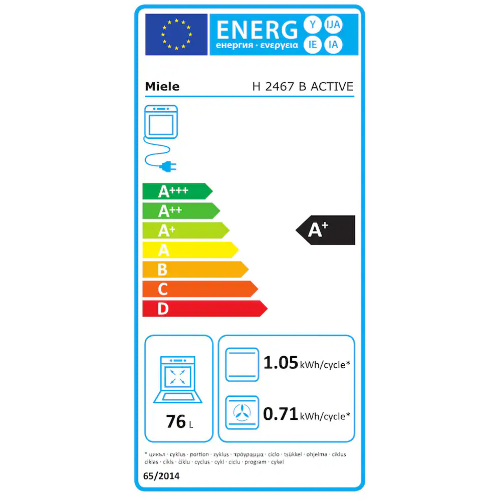 Cuptor incorporabil MIELE H 2467 B Active, Electric, 76 l, Clasa A+, negru