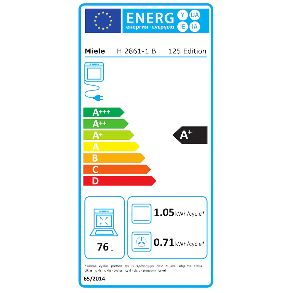 Cuptor incorporabil MIELE H 2861-1 B 125 Edition, Electric, 76 l, Clasa A+, Wi-Fi, negru-inox