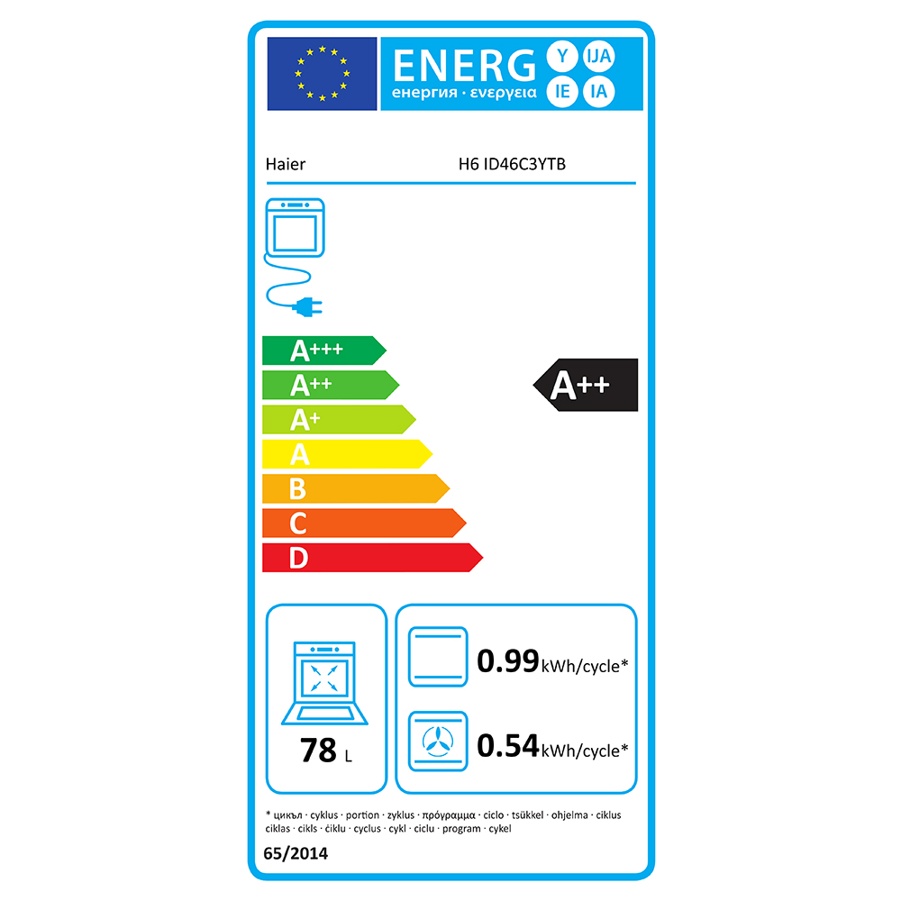 Cuptor incoporabil HAIER H6ID46C3YTB, Electric, Autocuratare pirolitica + hidrolitica, 78 l, Clasa A++, Wi-Fi, negru