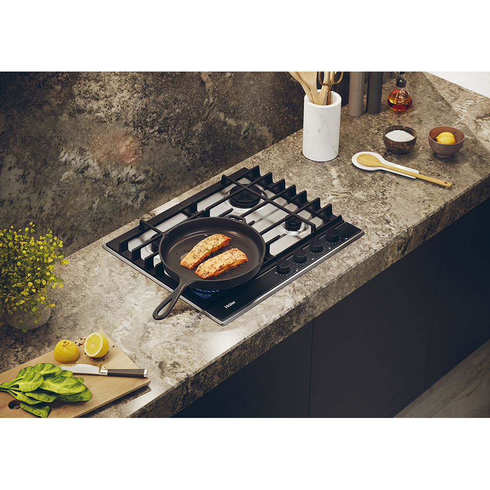 Plita incorporabila HAIER HAHG6BF4TX, Gaz, 4 arzatoare, Wok, inox-negru