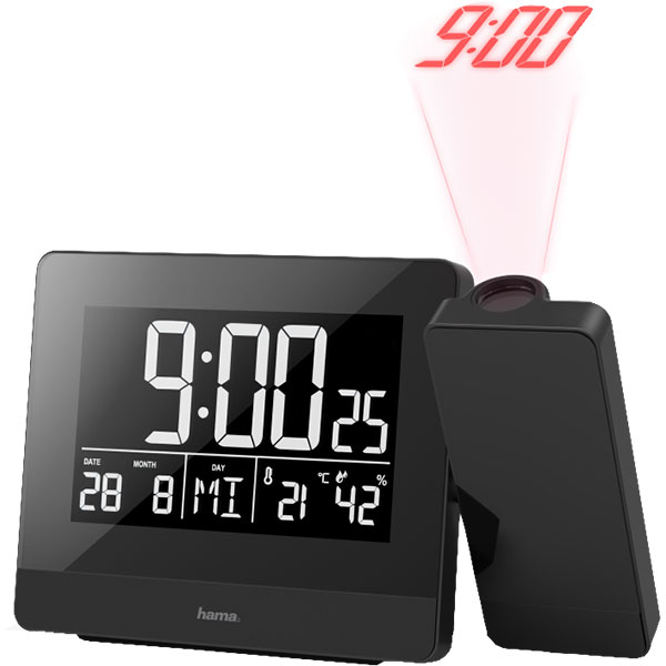 Ceas desteptator cu proiector HAMA Plus Charge, incarcare USB, negru