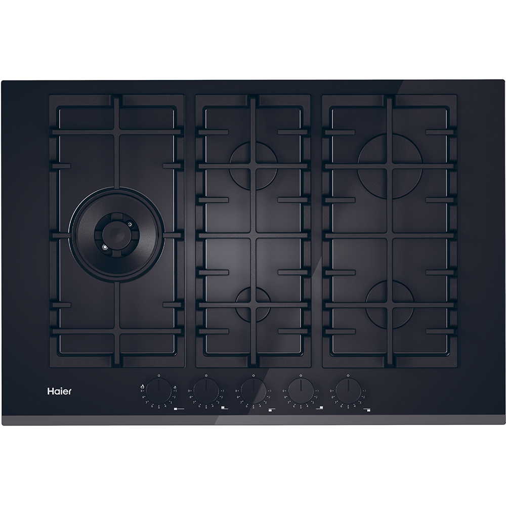 Plita incorporabila HAIER HAVG7WL4HBPB, Gaz, 5 arzatoare, Wok, negru