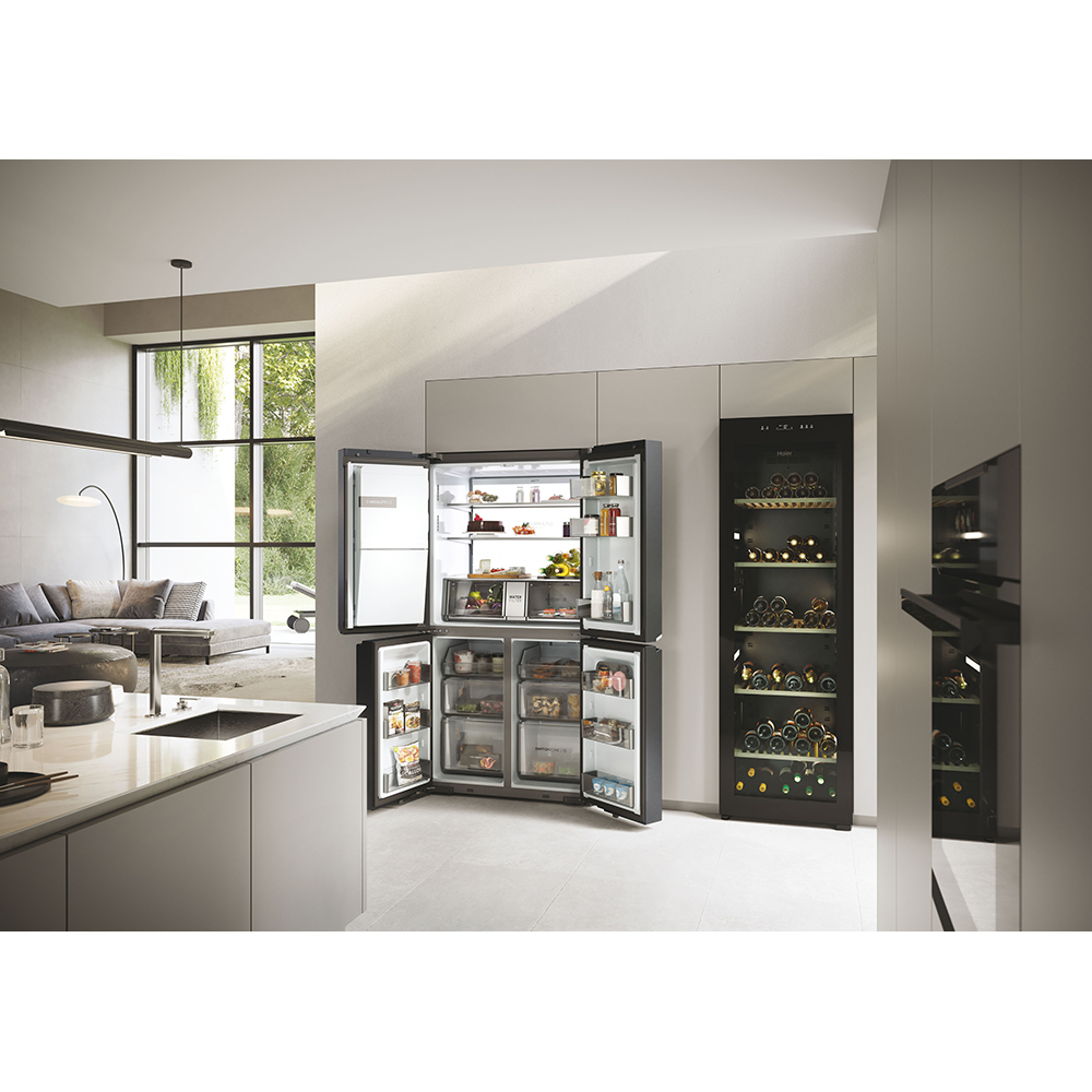 Side by Side HAIER HCR7918EIMB, No Frost, 601 l, H 177 cm, Clasa E, Dozator apa, negru