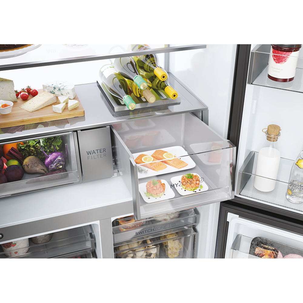 Side by Side HAIER HCR7918EIMB, No Frost, 601 l, H 177 cm, Clasa E, Dozator apa, negru