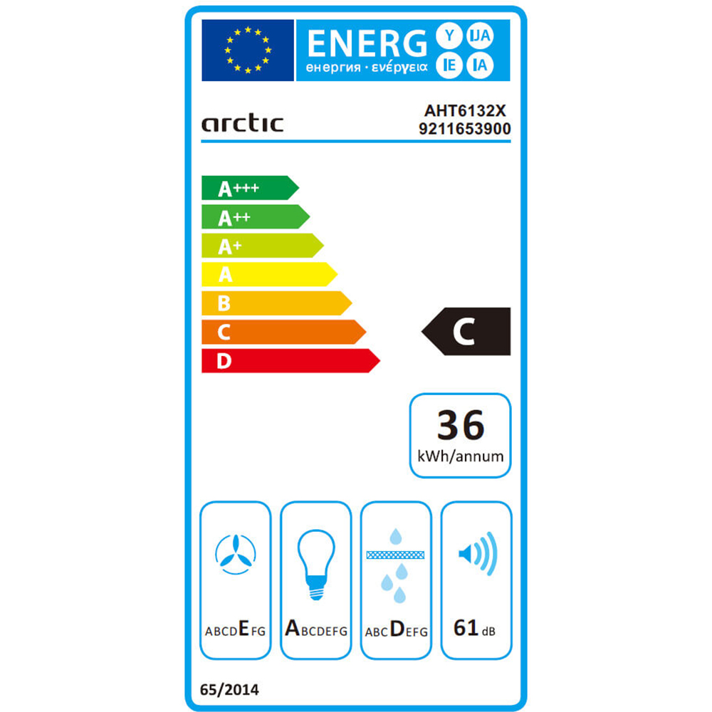Hota incorporabila ARCTIC AHT6132X, 1 motor, 290 m3/h, L 60 cm, inox