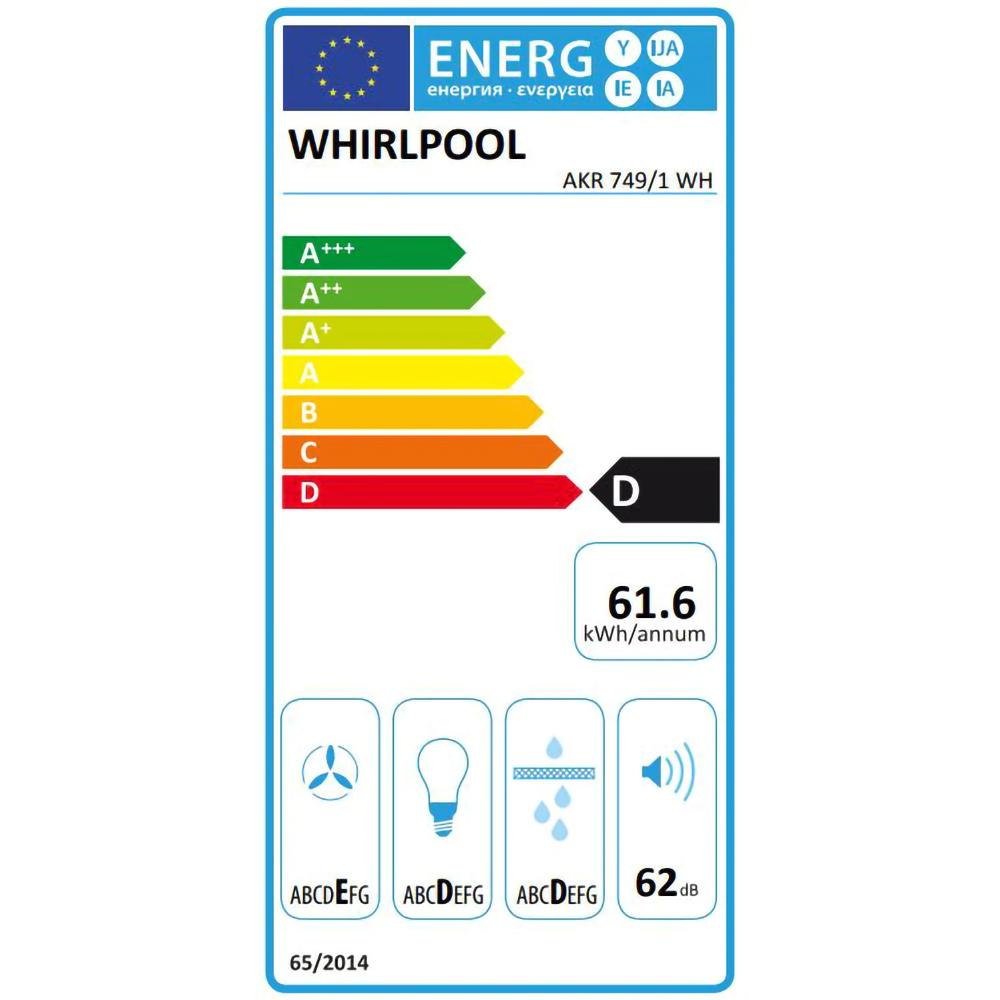 Hota incorporabila telescopica WHIRLPOOL AKR 749 WH, 1 motor, 336 m3/h, L 60 cm, alb