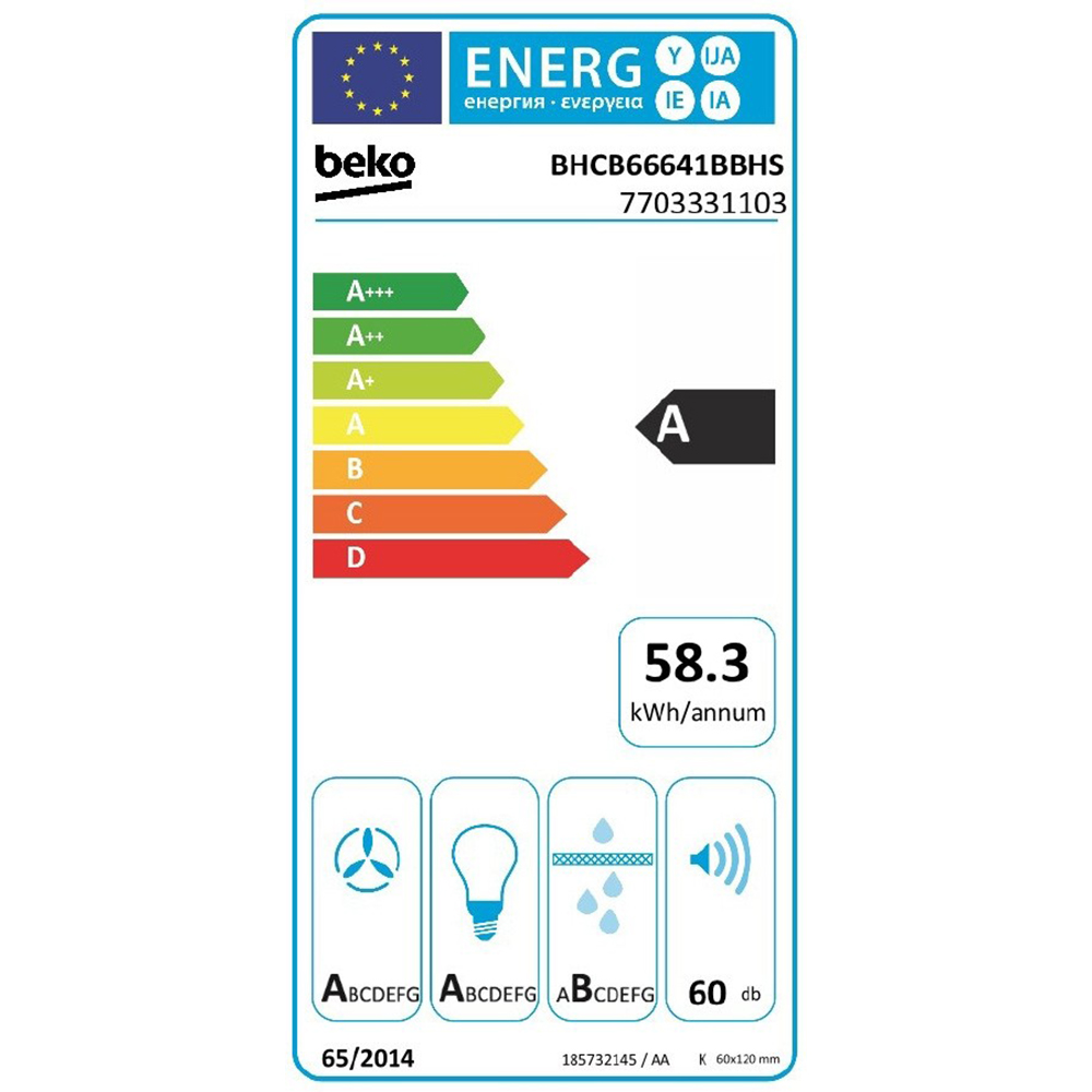 Hota decorativa BEKO BHCB66641BBHS, 1 motor, 700 m3/h, L 60 cm, inox