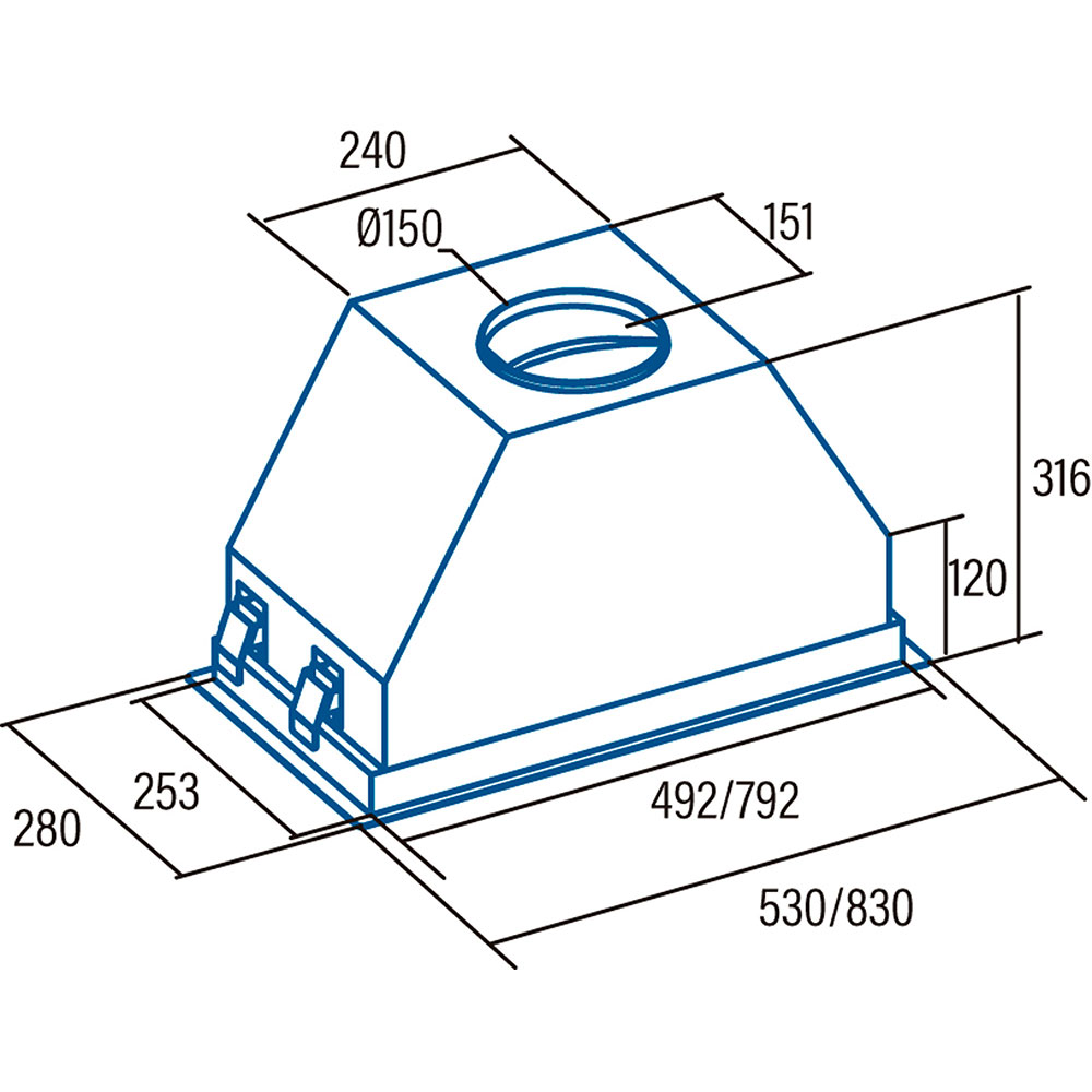 Hota incorporabila CATA GCX 53 SD, 1 motor, 750 m3/h, L 53 cm, gri