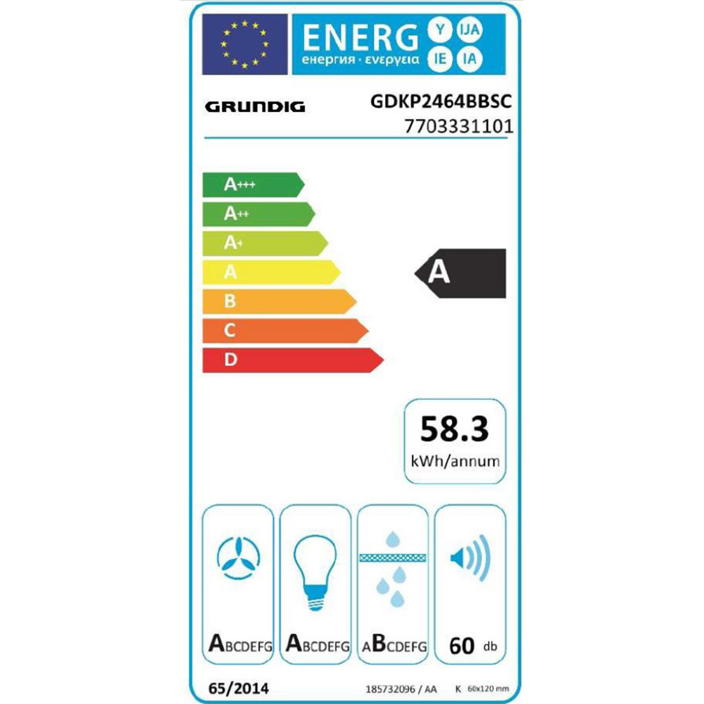 Hota decorativa GRUNDIG GDKP2464BBSC, 1 motor, 700 m3/h, L 60 cm, negru-inox
