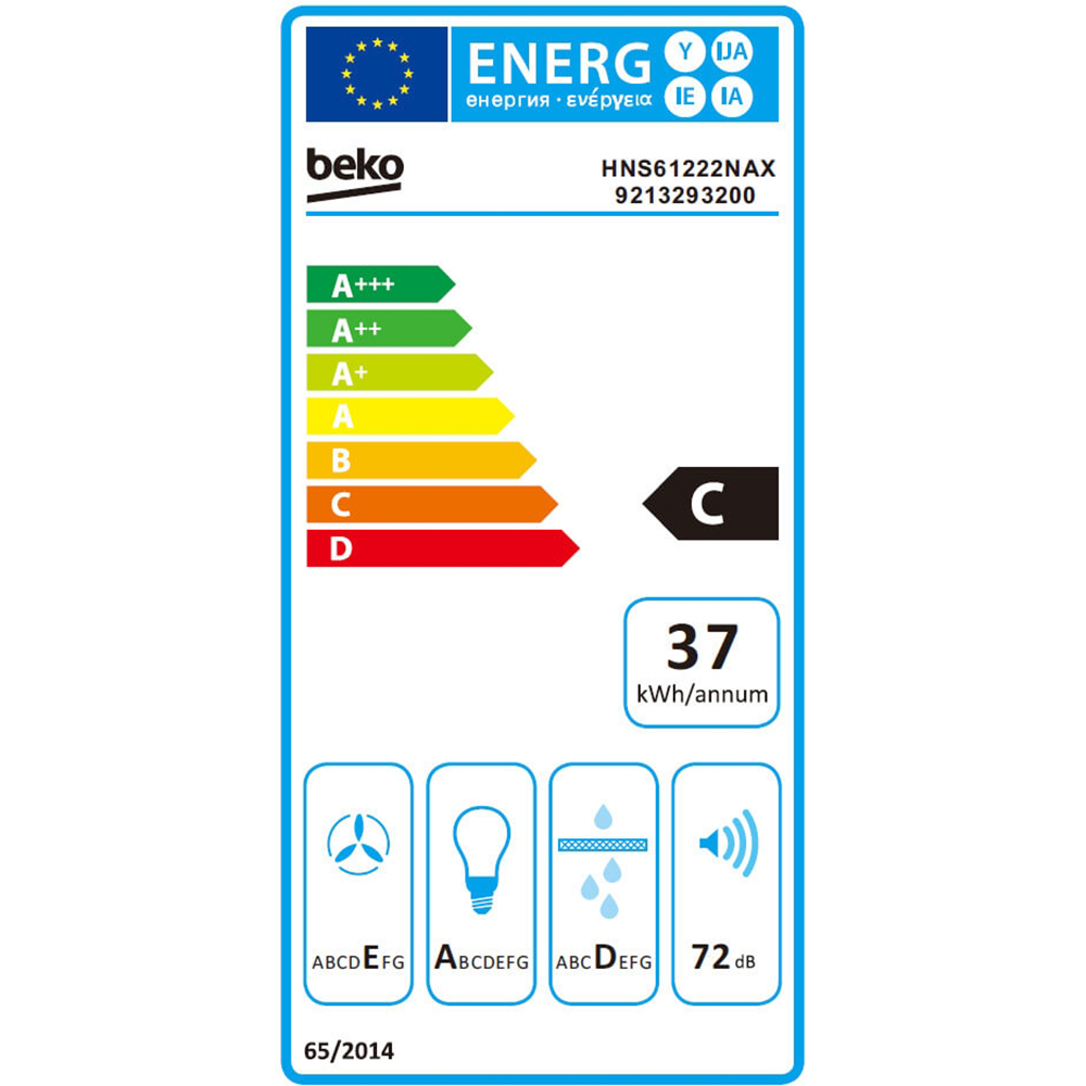 Hota traditionala BEKO HNS61222NAX, 1 motor, 201 m3/h, L 60 cm, inox