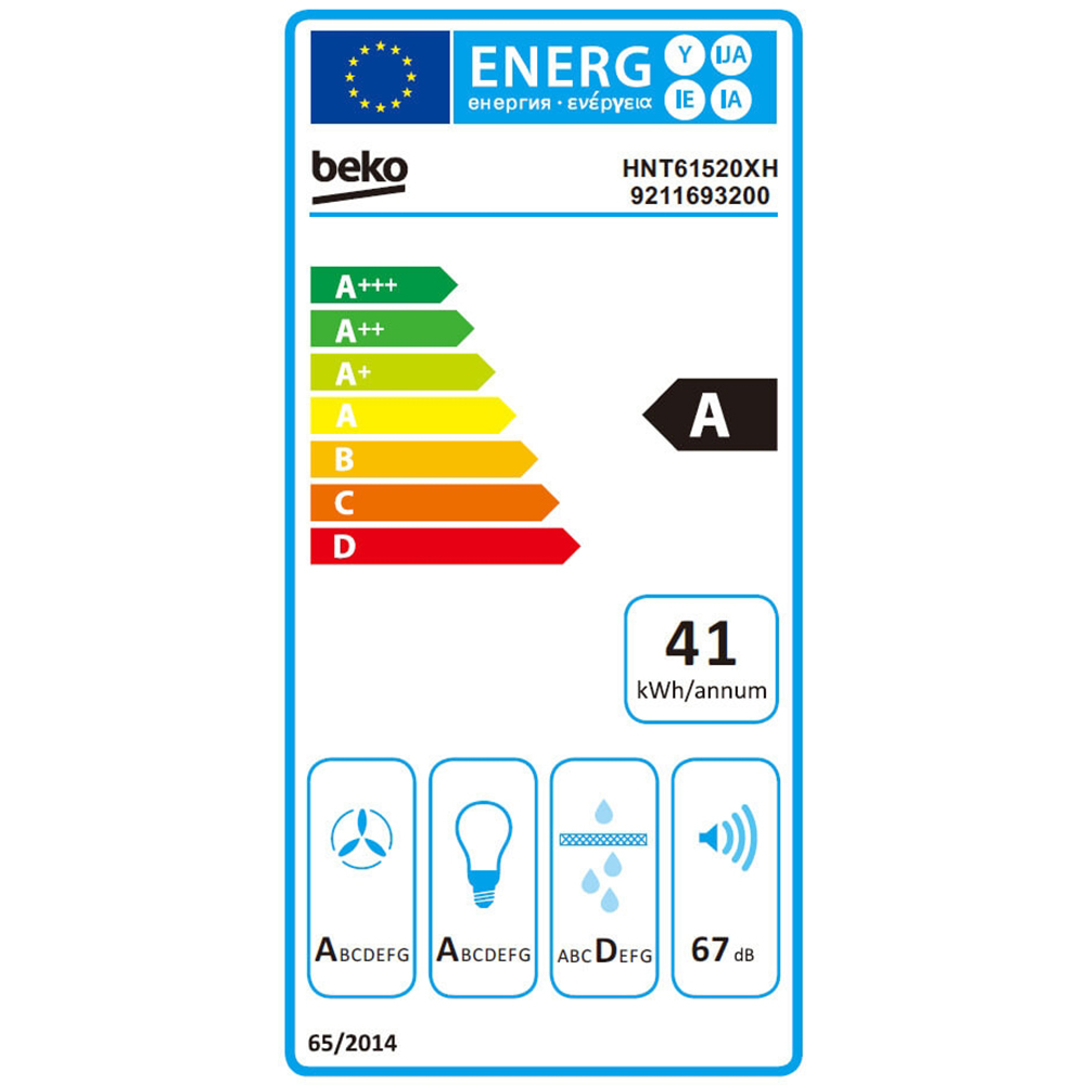 Hota incorporabila telescopica BEKO HNT61520XH, 1 motor, 574 m3/h, L 60 cm, inox