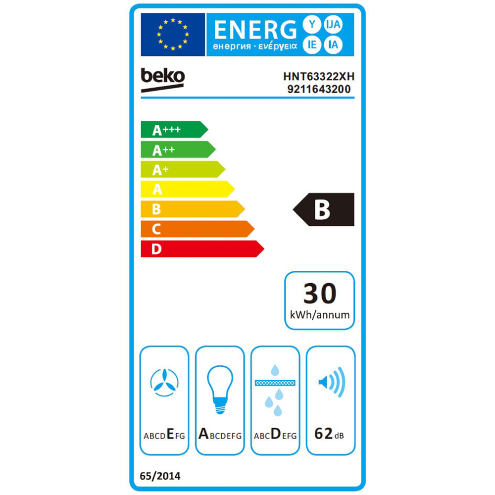 Hota incorporabila telescopica BEKO HNT63322XH, 1 motor, 320 m3/h, L 60 cm, inox