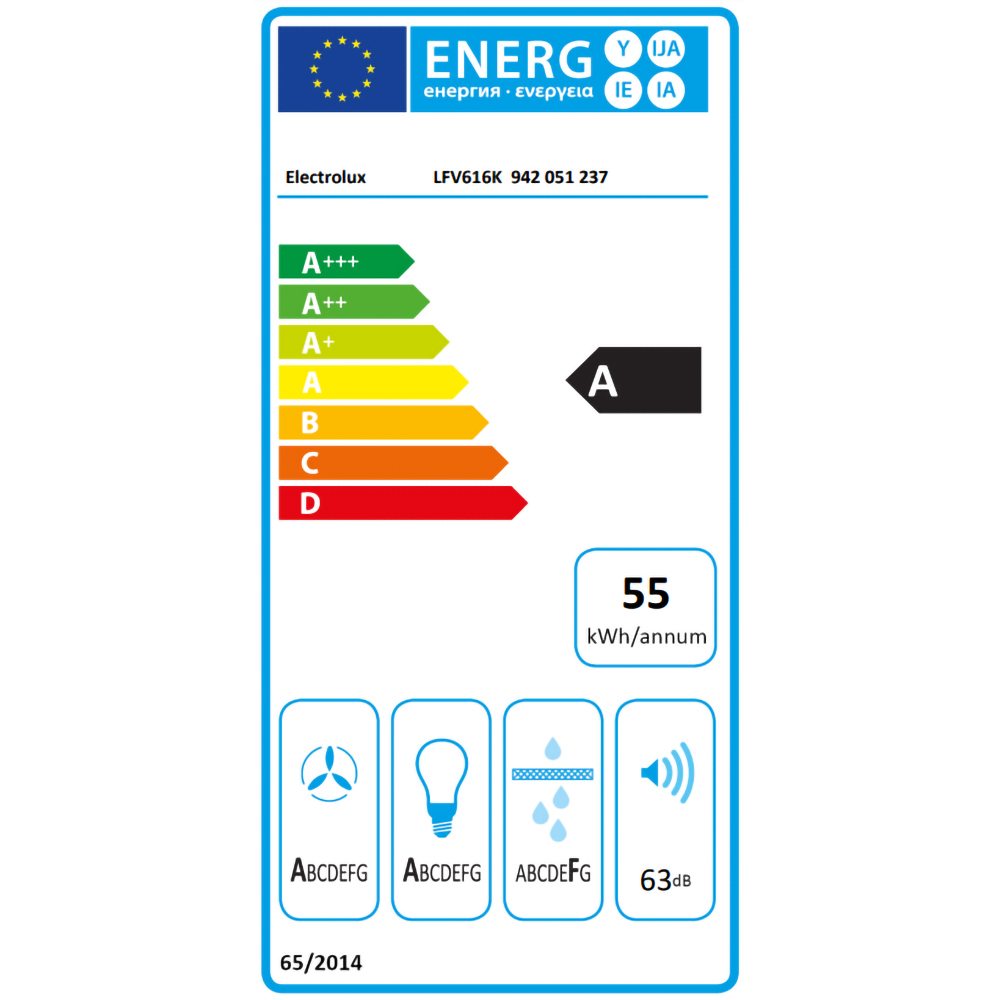 Hota decorativa ELECTROLUX LFV616K, 1 motor, 700 m3/h, L 60 cm, negru