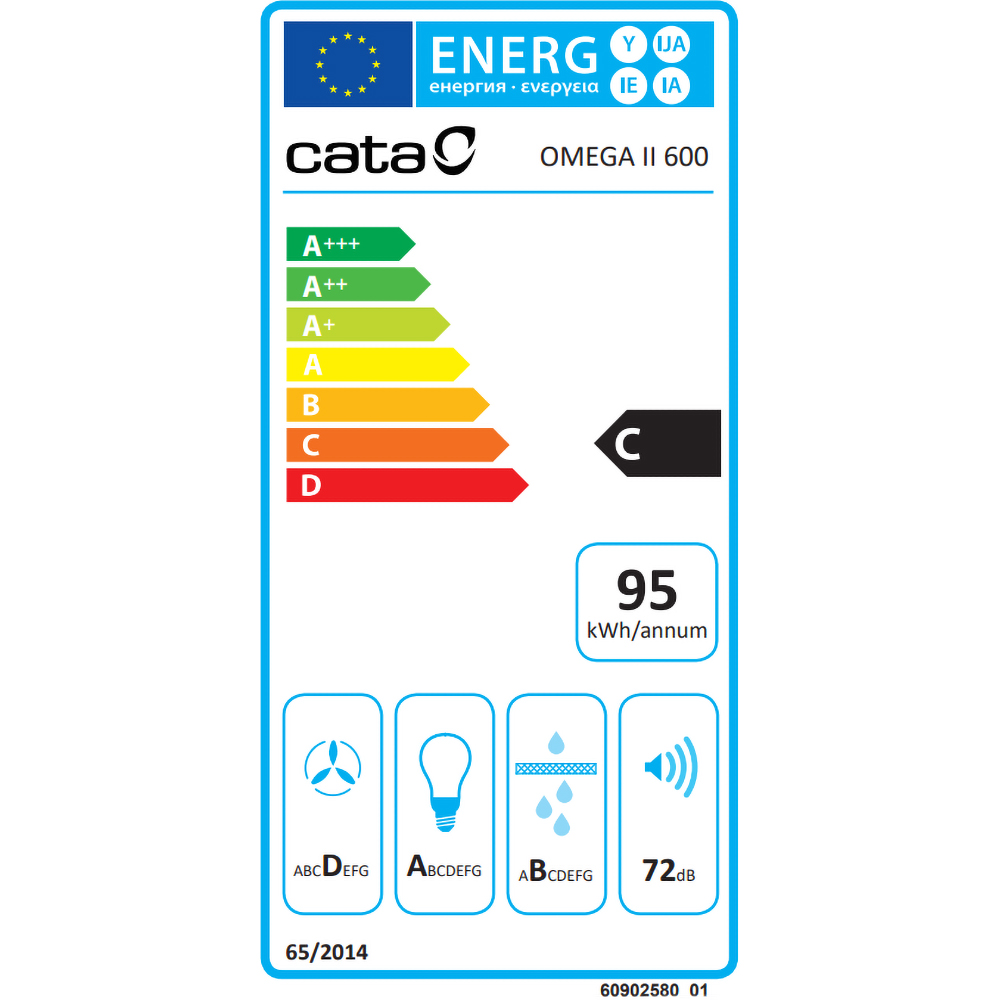 Hota decorativa CATA Omega 600 BK/M, 1 motor, 645 m3/h, L 60 cm, negru