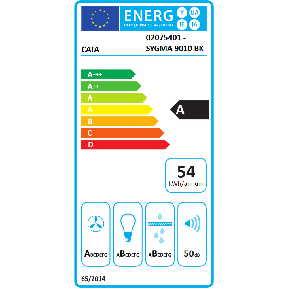 Hota decorativa CATA SYGMA 9010 BK, 1 motor, 802 m3/h, L 90 cm, negru