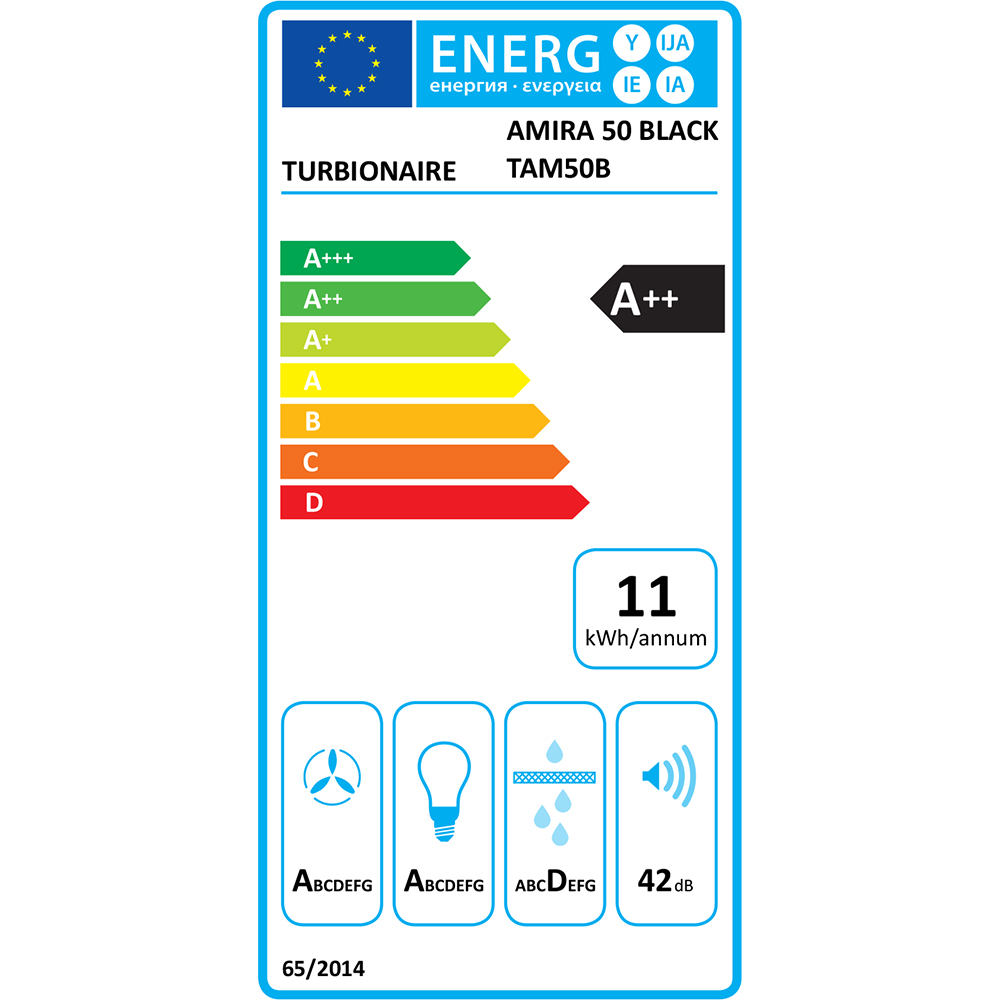 Hota incorporabila TURBIONAIRE Amira 50 B TAM50B, 1 motor, 476 m3/h, L 50 cm, negru