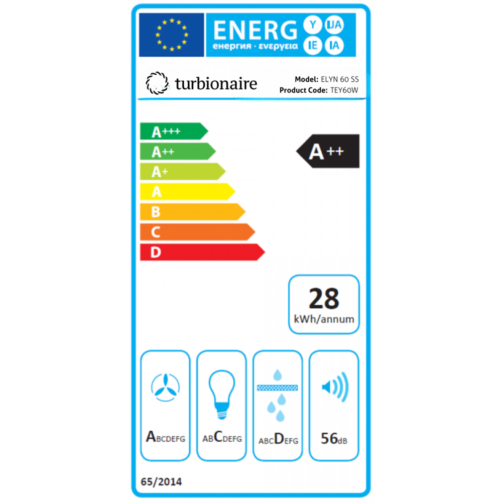 Hota decorativa TURBIONAIRE Elyn 60 S TEY60W, 1 motor, 706 m3/h, L 60 cm, inox