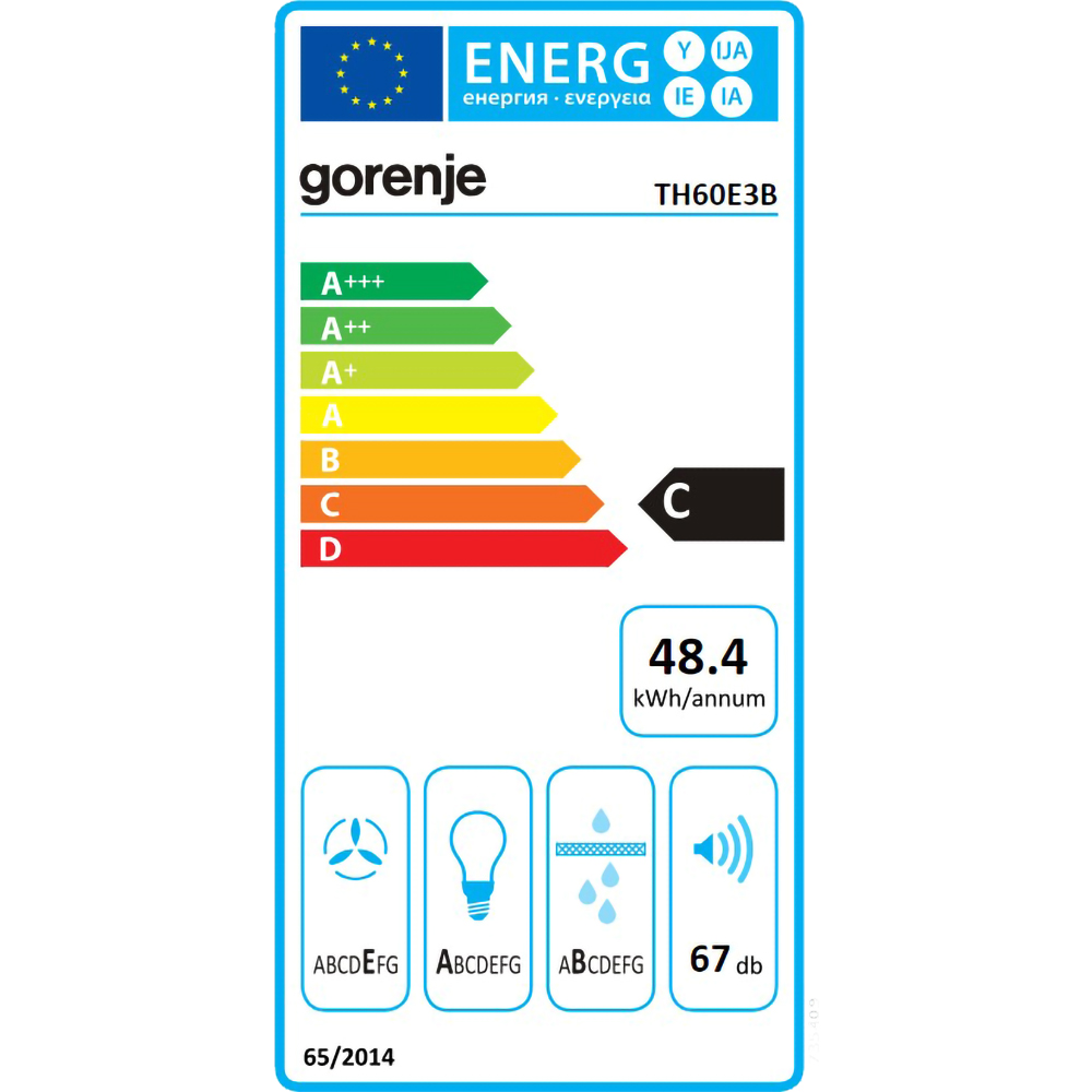 Hota incorporabila telescopica GORENJE TH60E3B, 1 motor, 350 m3/h, L 60 cm, negru