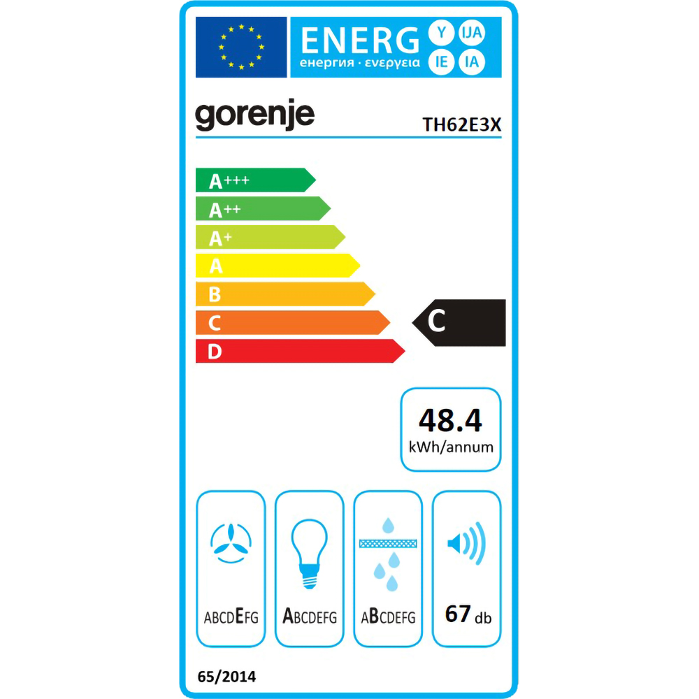 Hota incorporabila GORENJE TH62E3X, 1 motor, 350 m3/h, L 60 cm, inox