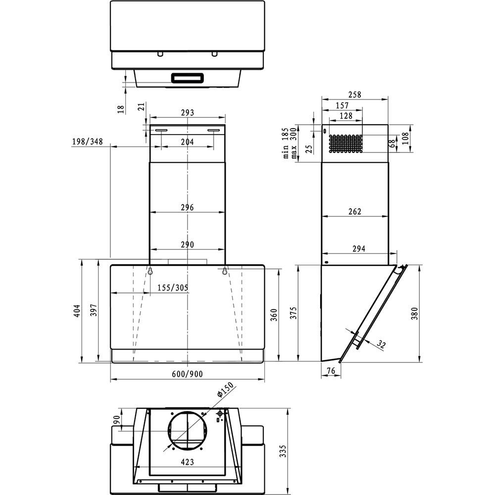 Hota decorativa GORENJE WHI649EB, 1 motor, 608 m3/h, L 60 cm, negru