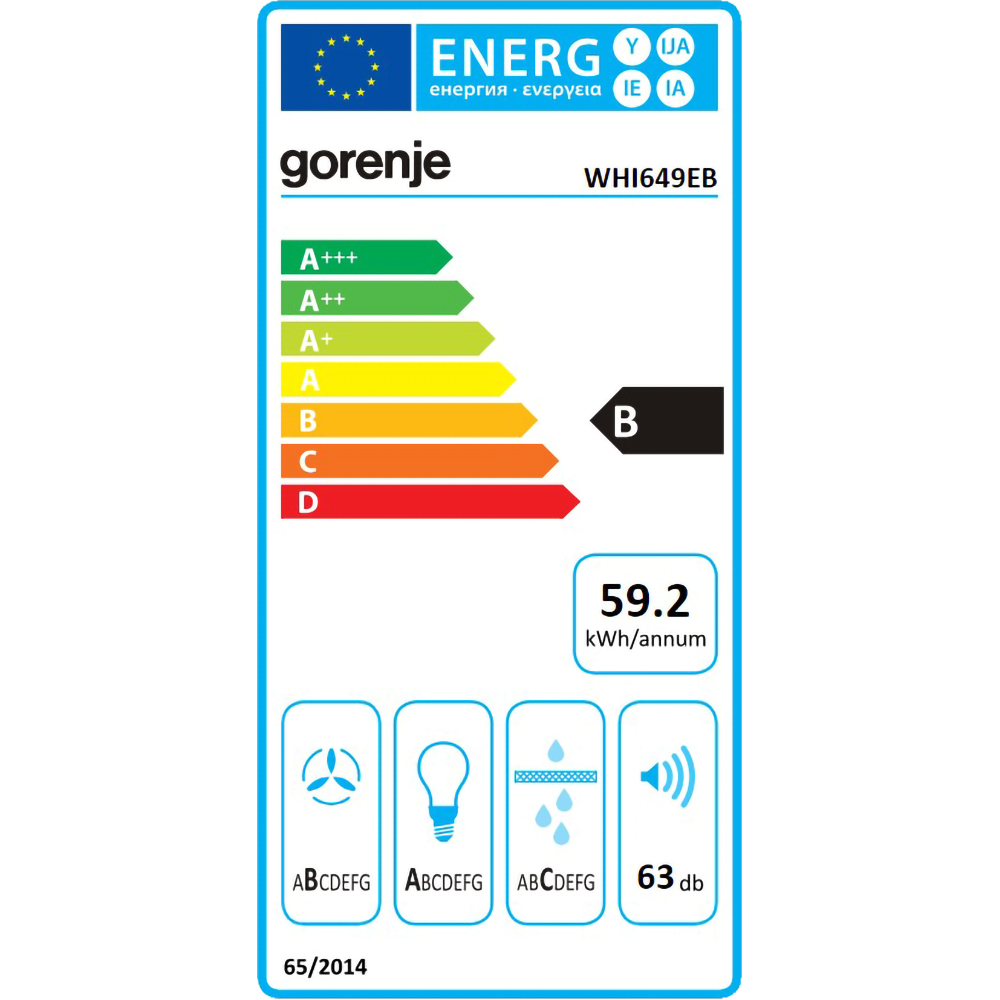Hota decorativa GORENJE WHI649EB, 1 motor, 608 m3/h, L 60 cm, negru