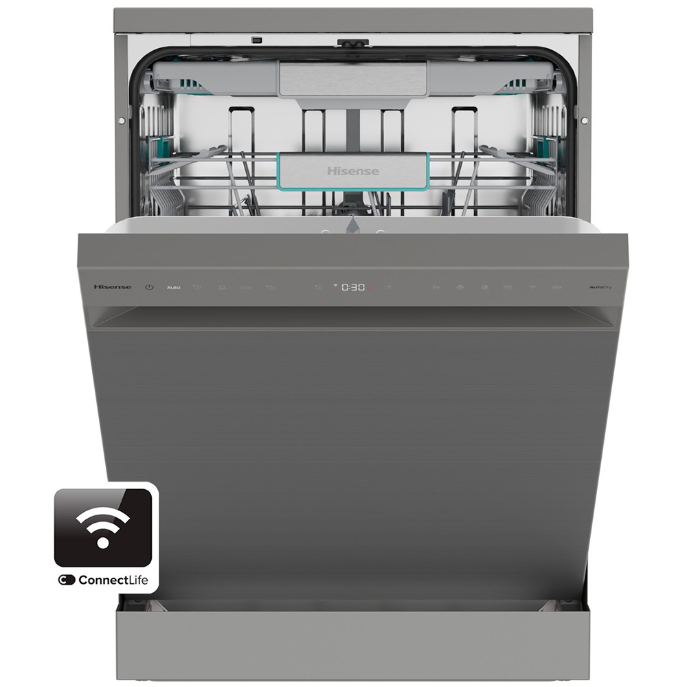 Masina de spalat vase independenta HISENSE HS693A90XAD, 16 seturi, 7 programe, 60 cm, Clasa A, Wi-Fi, gri