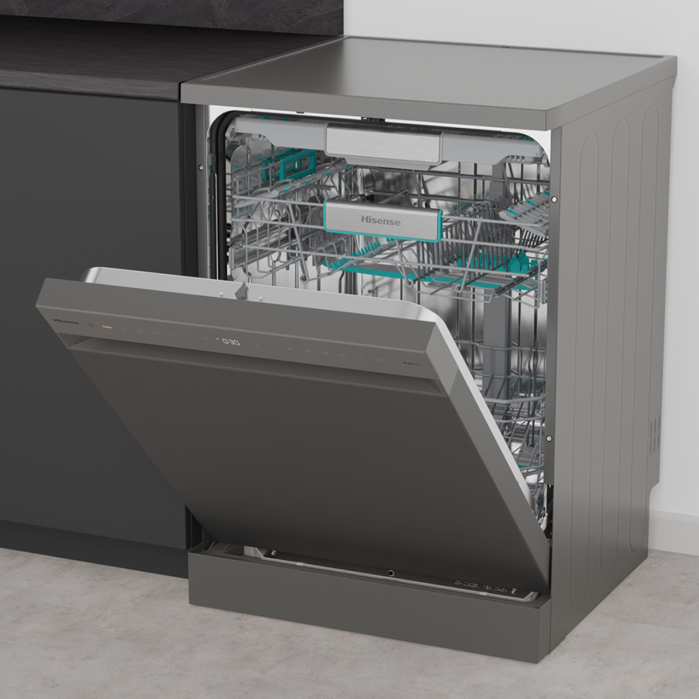 Masina de spalat vase independenta HISENSE HS693A90XAD, 16 seturi, 7 programe, 60 cm, Clasa A, Wi-Fi, gri