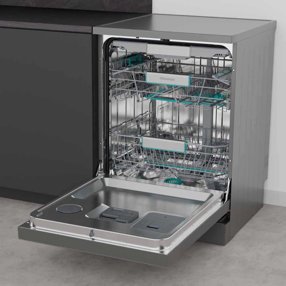 Masina de spalat vase independenta HISENSE HS693A90XAD, 16 seturi, 7 programe, 60 cm, Clasa A, Wi-Fi, gri
