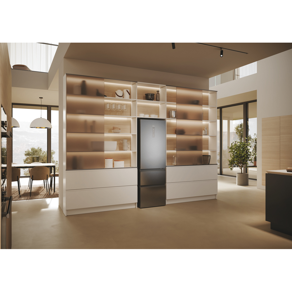 Combina frigorifica HAIER HTW5618DNMG, Total No Frost, 360 l, H 185 cm, Clasa D, Wi-Fi, inox