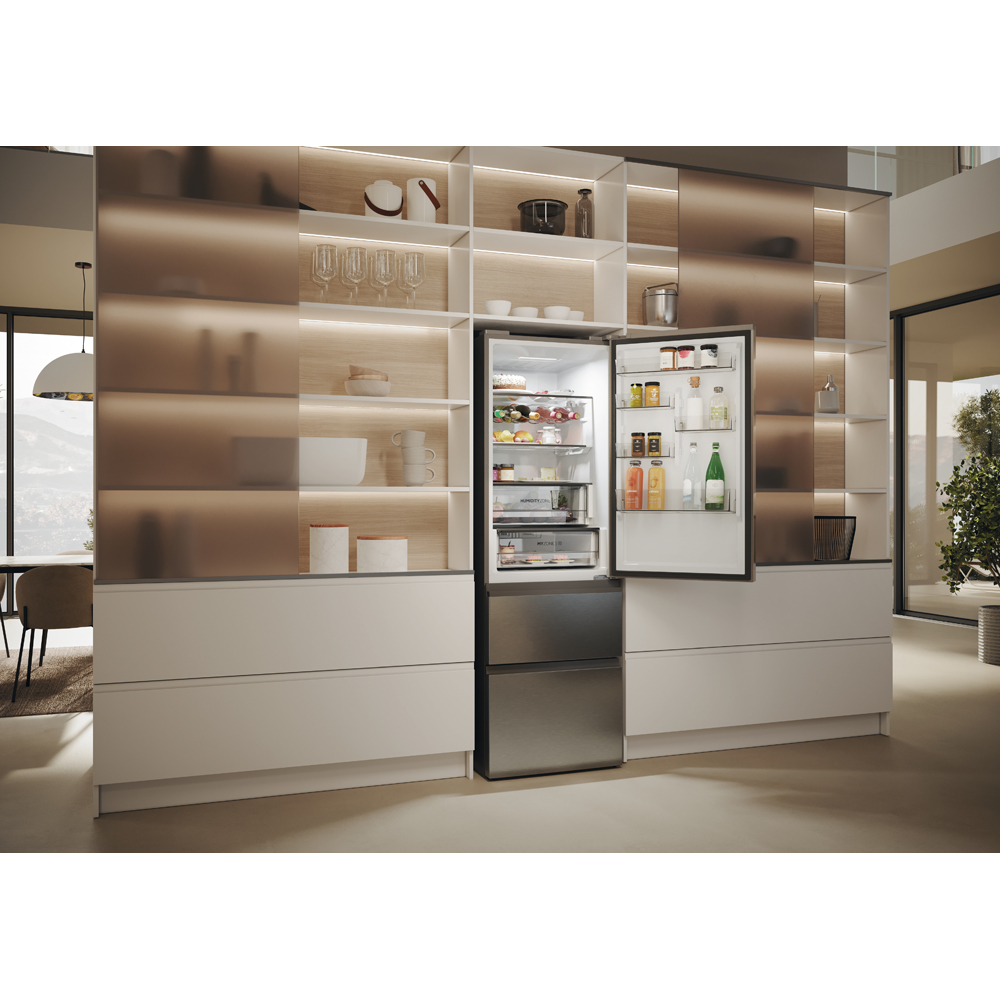 Combina frigorifica HAIER HTW5618DNMG, Total No Frost, 360 l, H 185 cm, Clasa D, Wi-Fi, inox