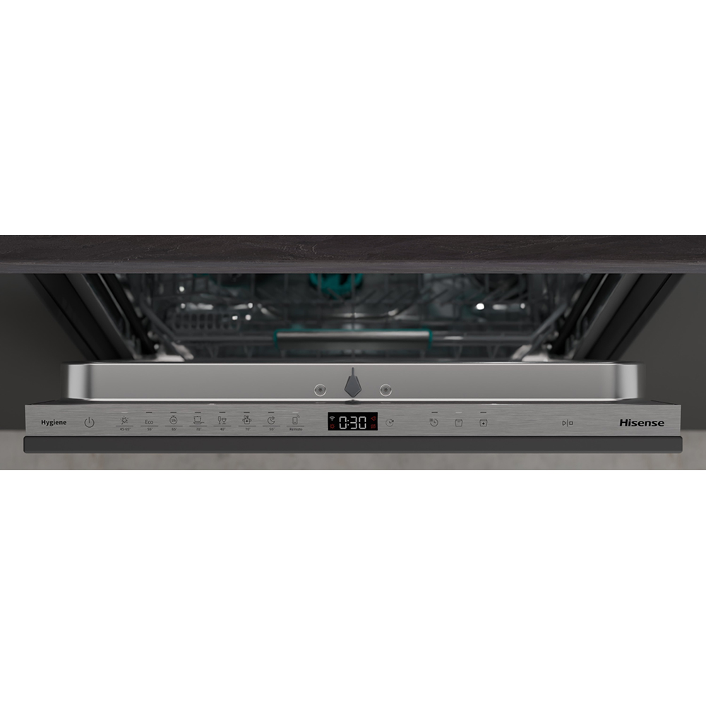 Masina de spalat vase incorporabila HISENSE HV693A65AD, 16 seturi, 7 programe, 60 cm, Clasa A, Wi-Fi, panou comanda argintiu
