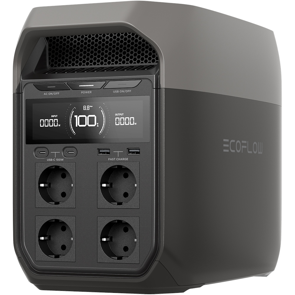 Statie de incarcare portabila ECOFLOW Delta 3, 1800W, 1024Wh, AC, USB-A, USB-C, MC4, XT60, negru