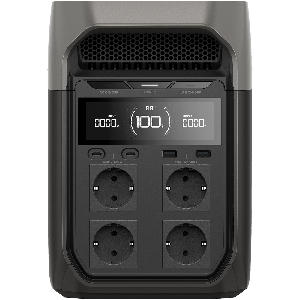 Statie de incarcare portabila ECOFLOW Delta 3, 1800W, 1024Wh, AC, USB-A, USB-C, MC4, XT60, negru