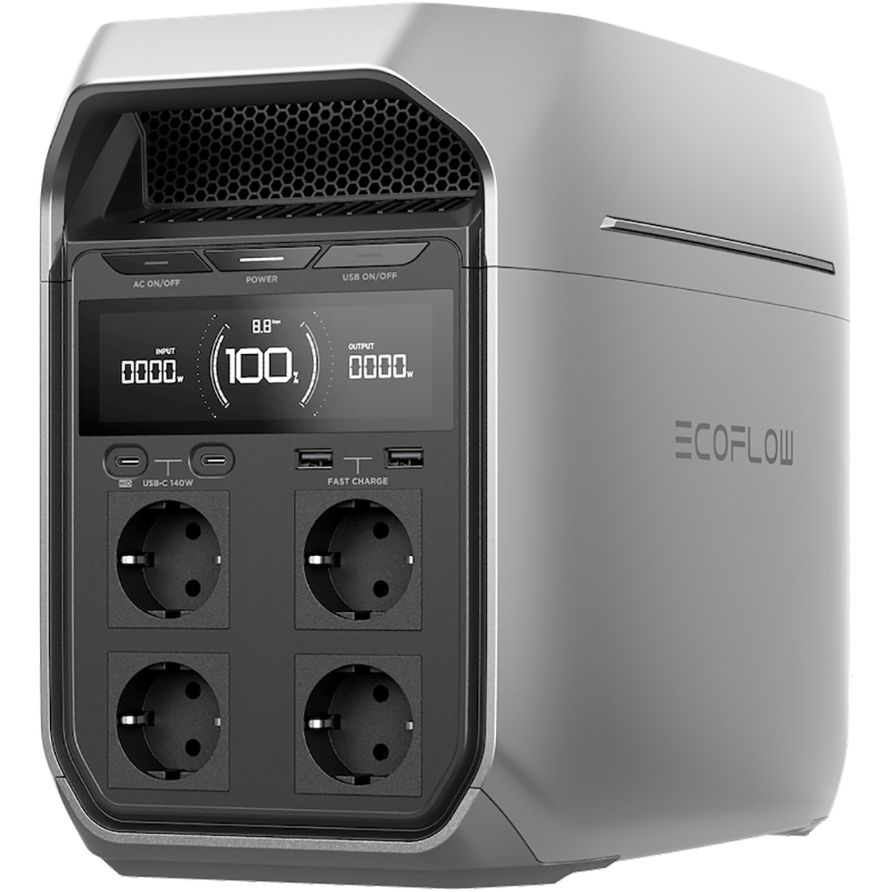 Statie de incarcare portabila ECOFLOW Delta 3 Plus, 1800W, 1024Wh, AC, USB-A, USB-C, MC4, XT60, negru