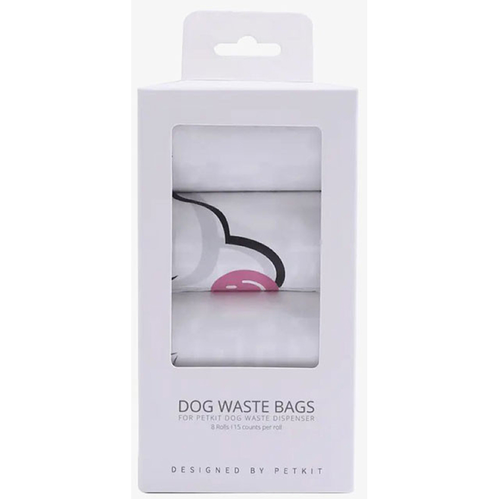 Pungi igienice pentru caini PETKIT, 8 role/15 bucati, alb