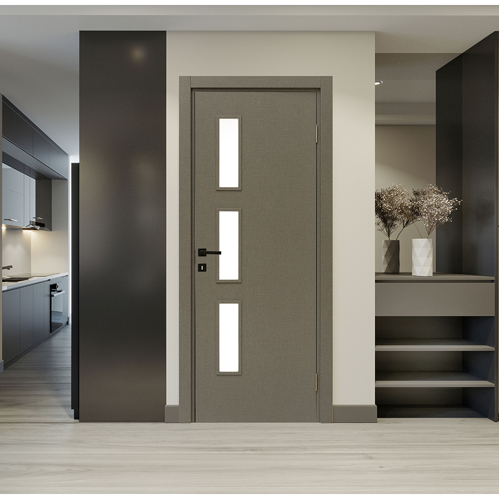 Usa interior Karpat Solo, cu geam, reversibila, MDF, 88 x 203 cm, gri twist