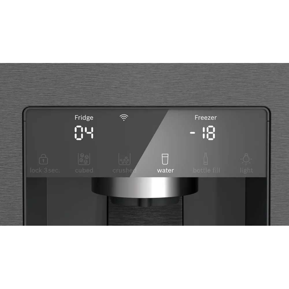 Side by Side BOSCH KFI96AXEA, Total No Frost, 574 l, H 183 cm, Clasa E, Dozator apa, dark inox