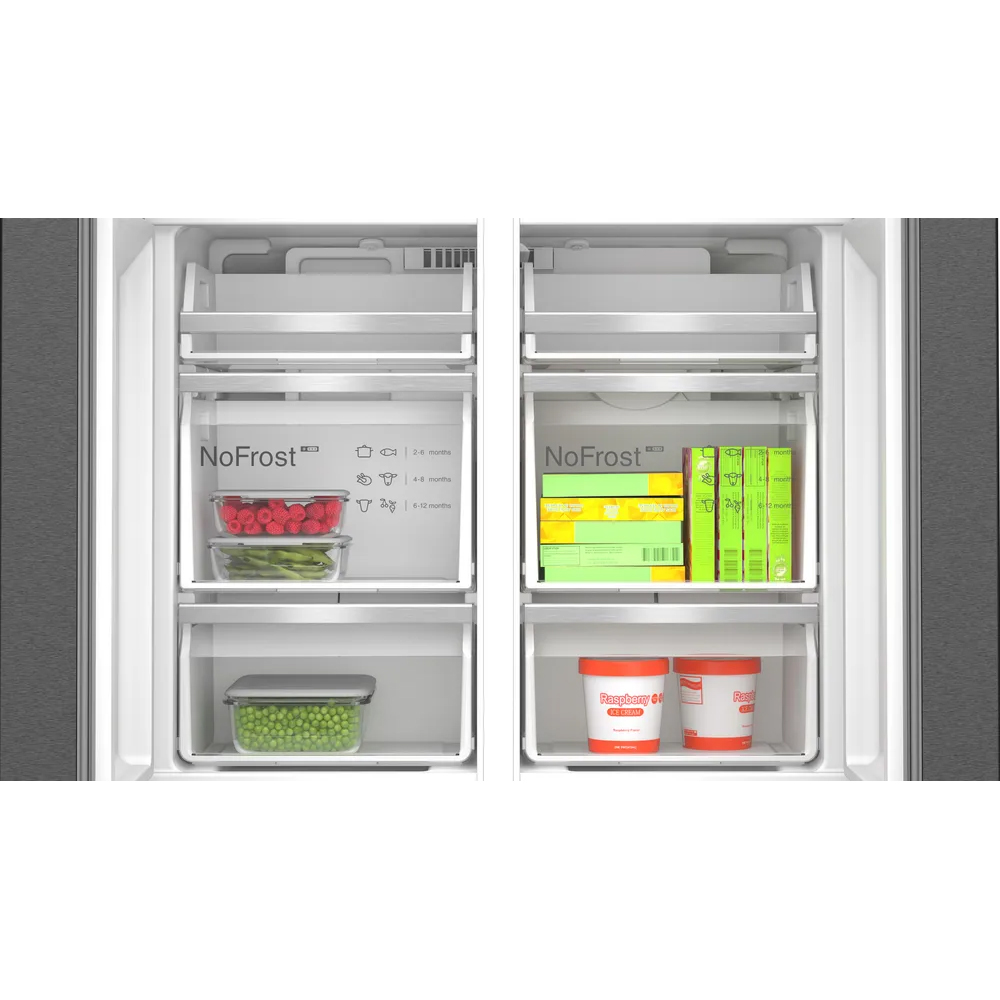 Side by Side BOSCH KFI96AXEA, Total No Frost, 574 l, H 183 cm, Clasa E, Dozator apa, dark inox