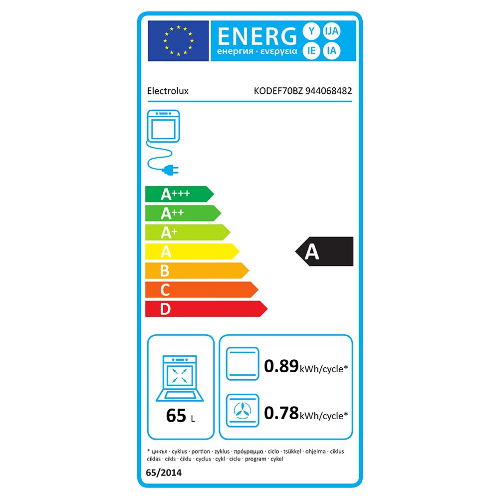 Cuptor incorporabil ELECTROLUX KODEF70BZ, Electric, Gatire cu abur, Autocuratare catalitica, 65 l, Clasa A, negru