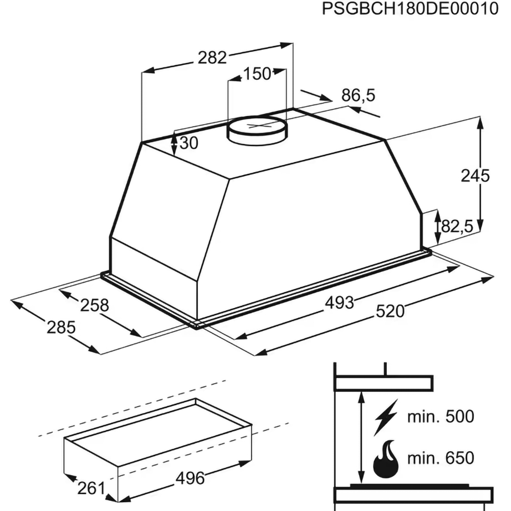Hota incorporabila ELECTROLUX LFG525K, 1 motor, 600 m3/h, L 52 cm, negru