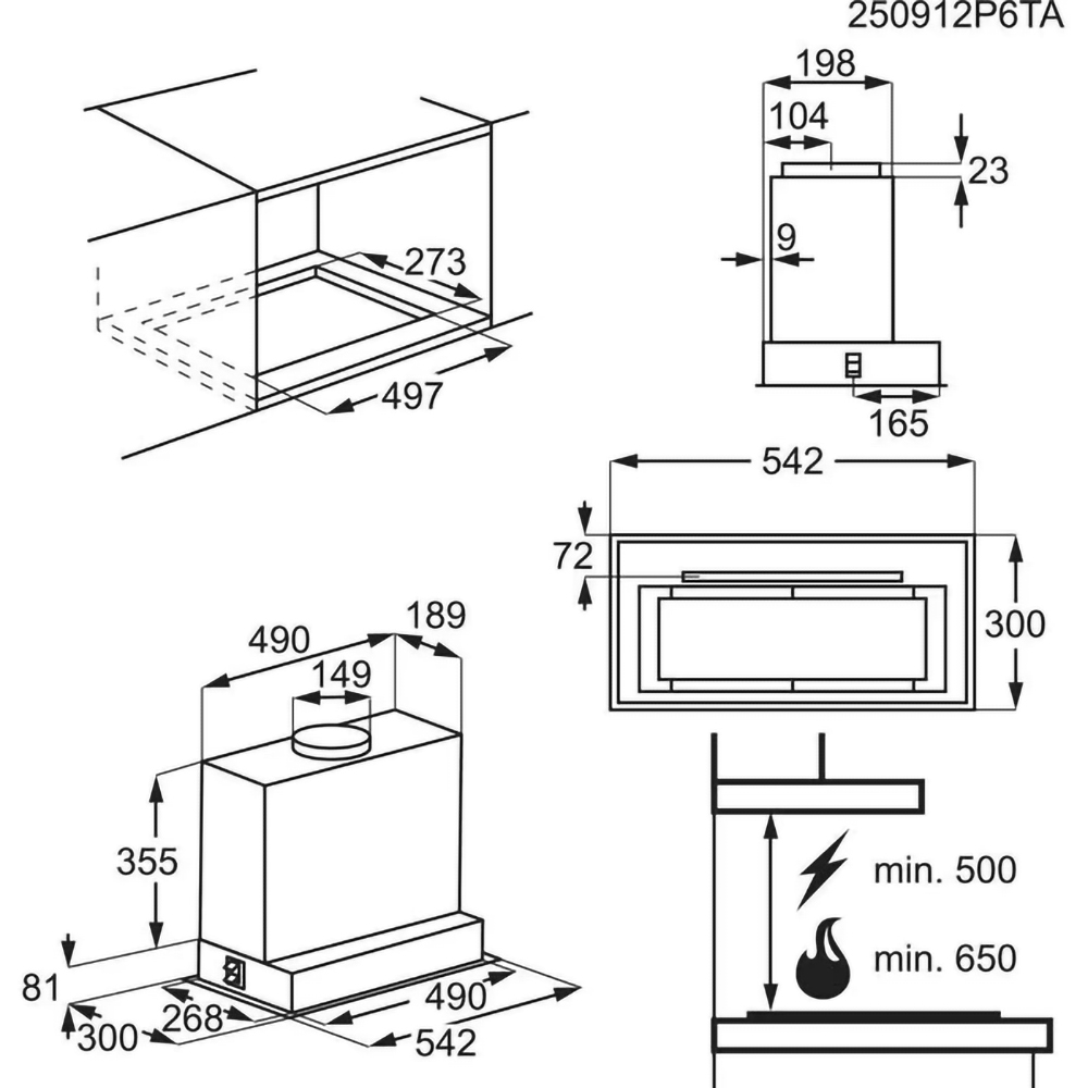 Hota incorporabila ELECTROLUX LFG825K, 1 motor, 650 m3/h, L 54 cm, negru