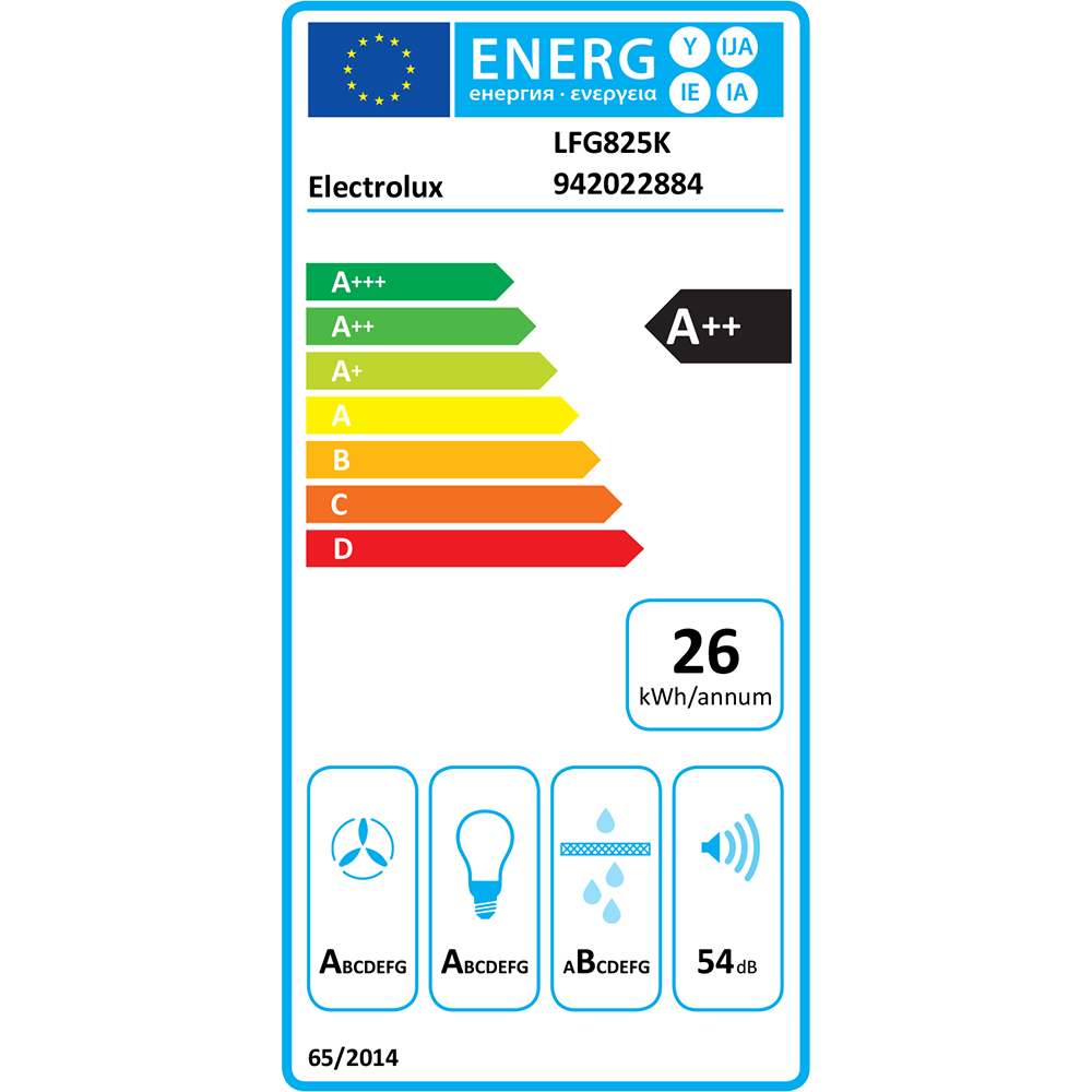 Hota incorporabila ELECTROLUX LFG825K, 1 motor, 650 m3/h, L 54 cm, negru
