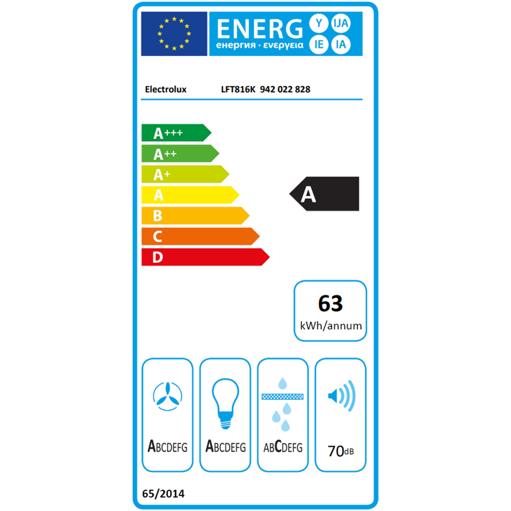 Hota decorativa ELECTROLUX LFT816K, 1 motor, 730 m3/h, L 60 cm, negru mat