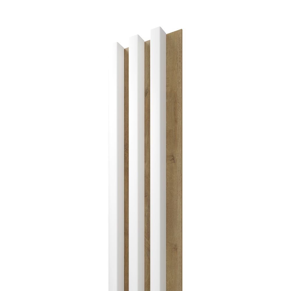 Panou riflaj decorativ, 265 x 15 x 3 cm, MDF, slim alb stejar  Linea