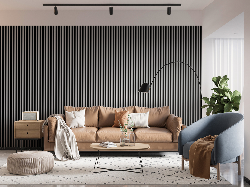 Panou riflaj decorativ, 265 x 15 x 3 cm, MDF, slim stejar negru  Linea